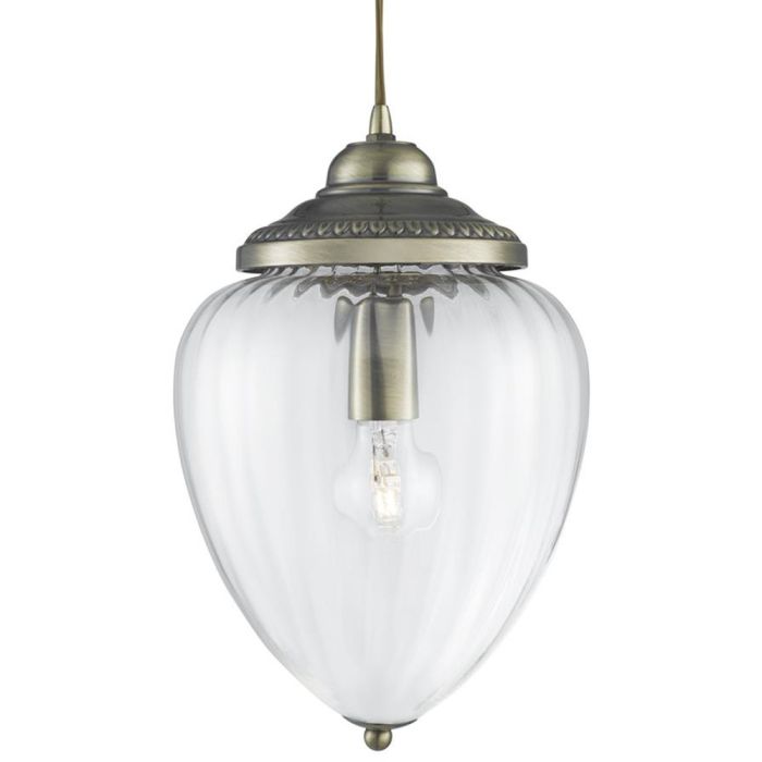 Searchlight Moscow 1091AB antiek bronzen hanglamp met ribbelglas