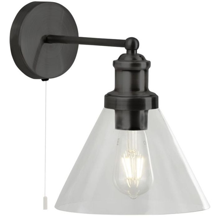 Searchligth Pyramid 1277BK zwarte wandlamp met trekschakelaar