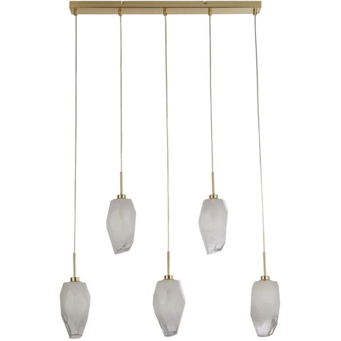 Searchlight Rocky 23145-5SB messing hanglamp met wit geborsteld glas