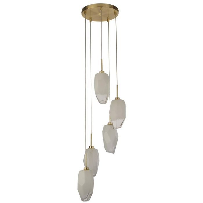 Searchlight Rocky 23146-5SB wit geborsteld glazen hanglamp