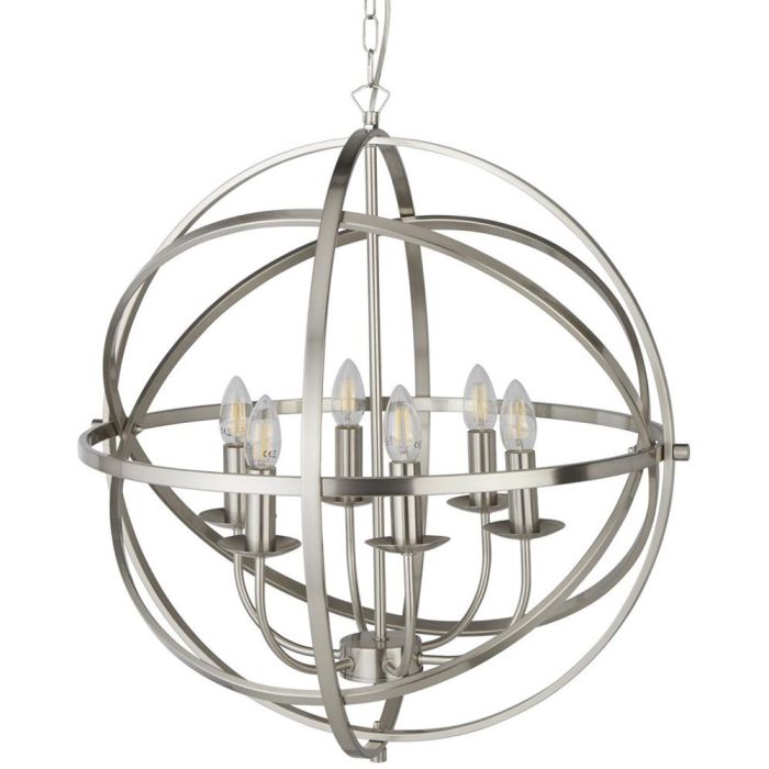 Searchlight Orbit 2476-6SS staal kleurige kroonluchter