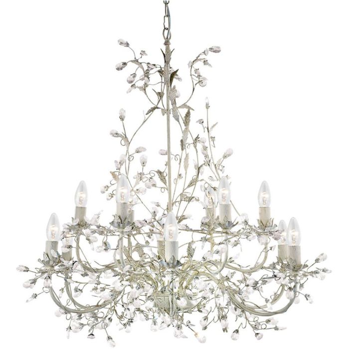 Searchlight Almandite 24912-12CR goud crèmekleurige kroonluchter met kristal