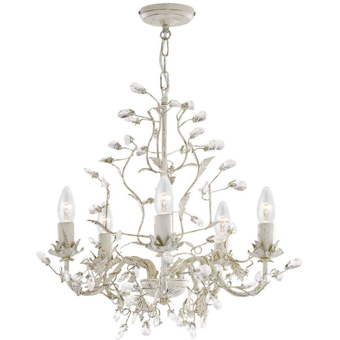 Searchlight Almandite 2495-5CR goud cremekleurige kroonluchter met kristal