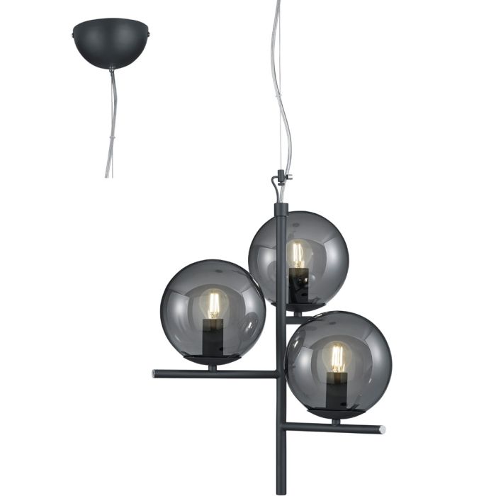 Trio Pure 302000342 antraciet grijze hanglamp met rookglas