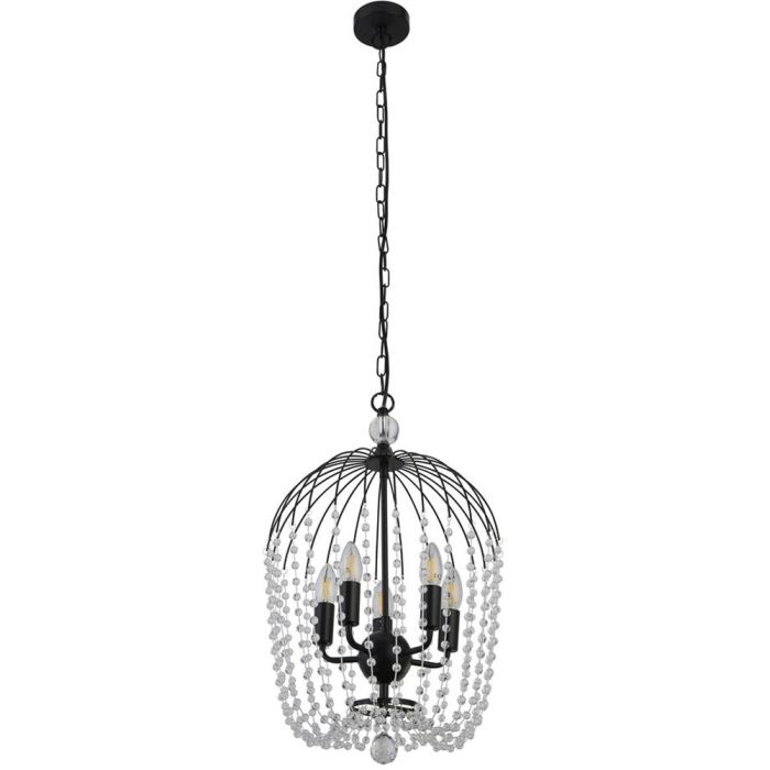Searchlight Shower 30216-5BK zwarte kroonluchter met kristalglas