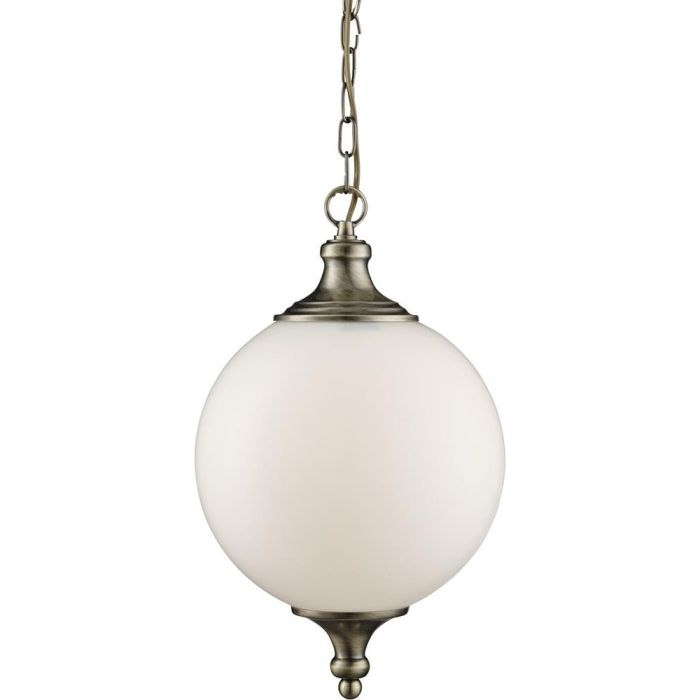 Searchlight Vulcan 3051AB antiek brons kleurige hanglamp met opaal glas