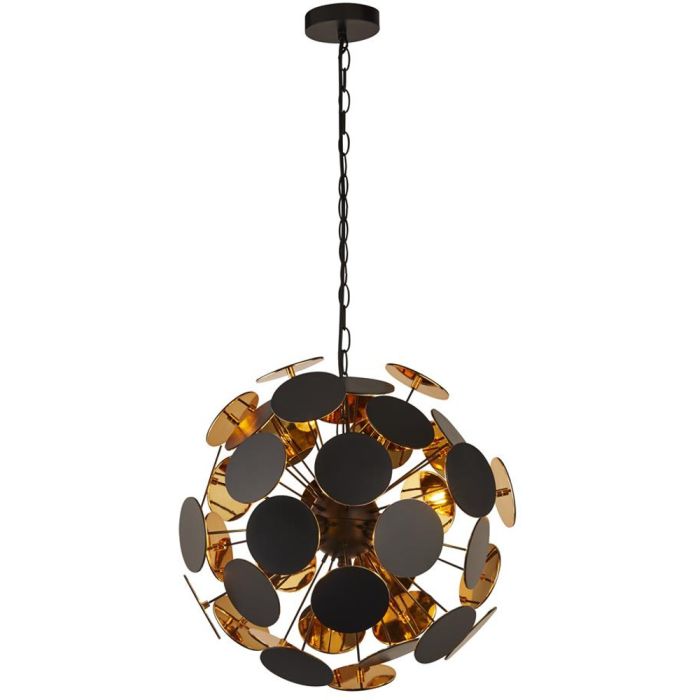 Searchlight Discus 3074-4BG zwarte hanglamp met goud kleurige binnenzijde