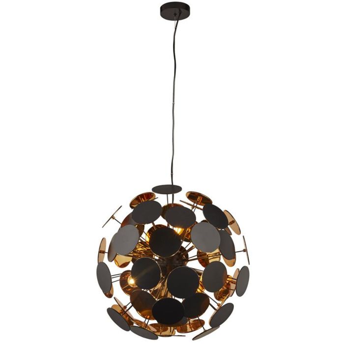 Searchlight Discus 3076-6BG zwarte hanglamp met goud kleurige binnenzijde