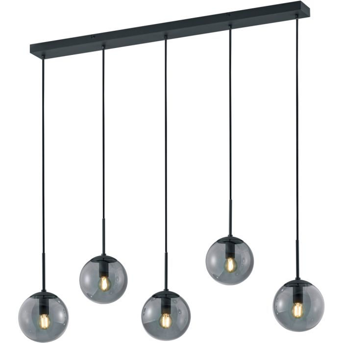 Trio Salini 308500542 hanglamp met vijf rookglazen bollen