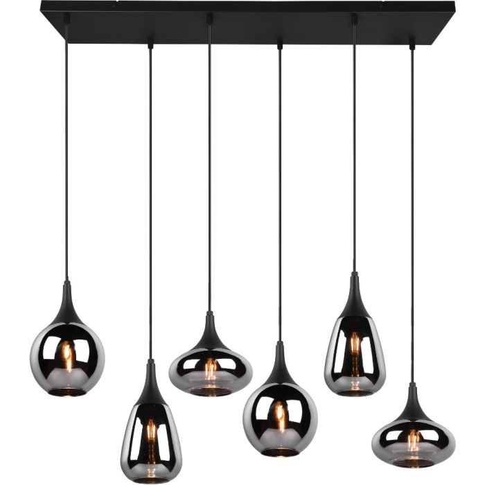 Trio Lumina 317000632 zwarte hanglamp met verchroomde kappen