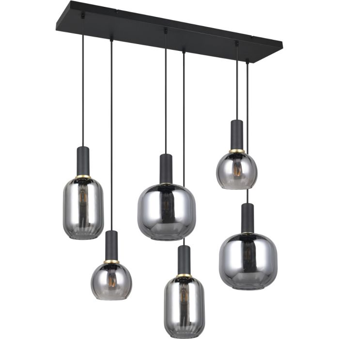 Trio Diva 319800632 zwarte hanglamp met chroom verdampt glas