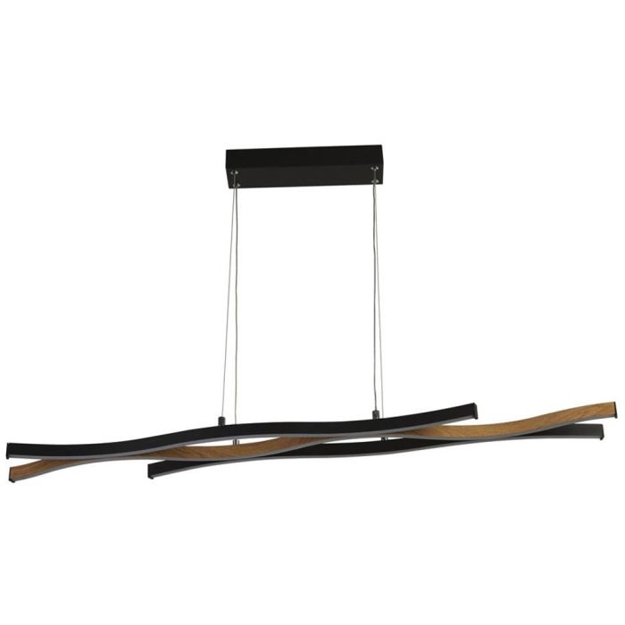 Searchlight Bloom 32104-1BK zwart met houtkleurige hanglamp