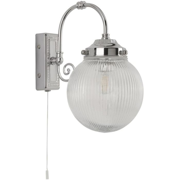 Searchlight Belvue 3259CC chromen badkamer wandlamp met geribbeld glas