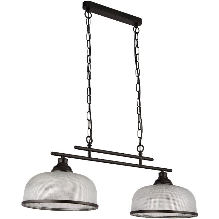 Searchlight Highworth 3592-2BK zwarte hanglamp met holofaan glas