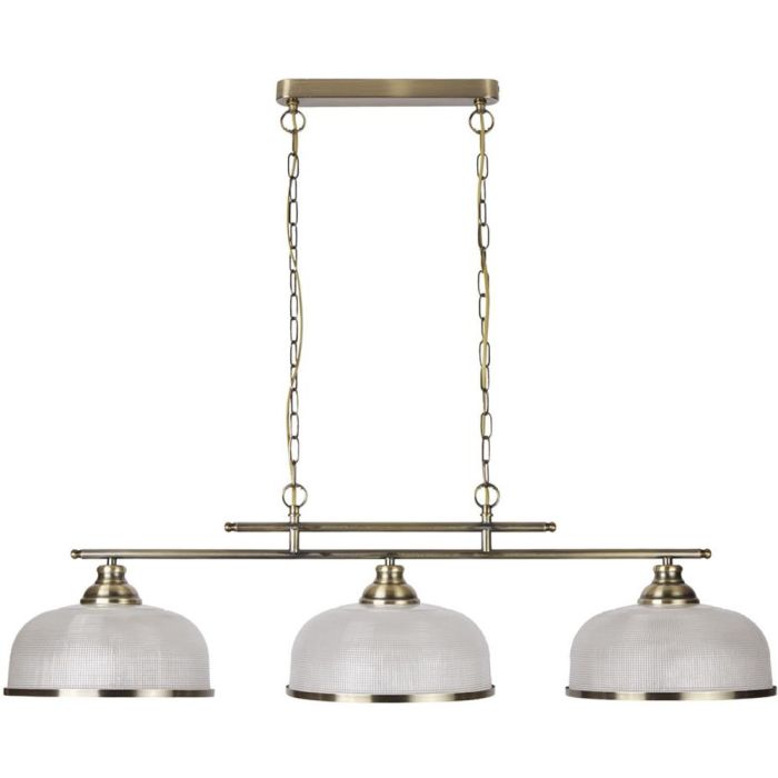 Searchlight Bistro 3593-3AB antiek bronzen hanglamp met holofoon glas
