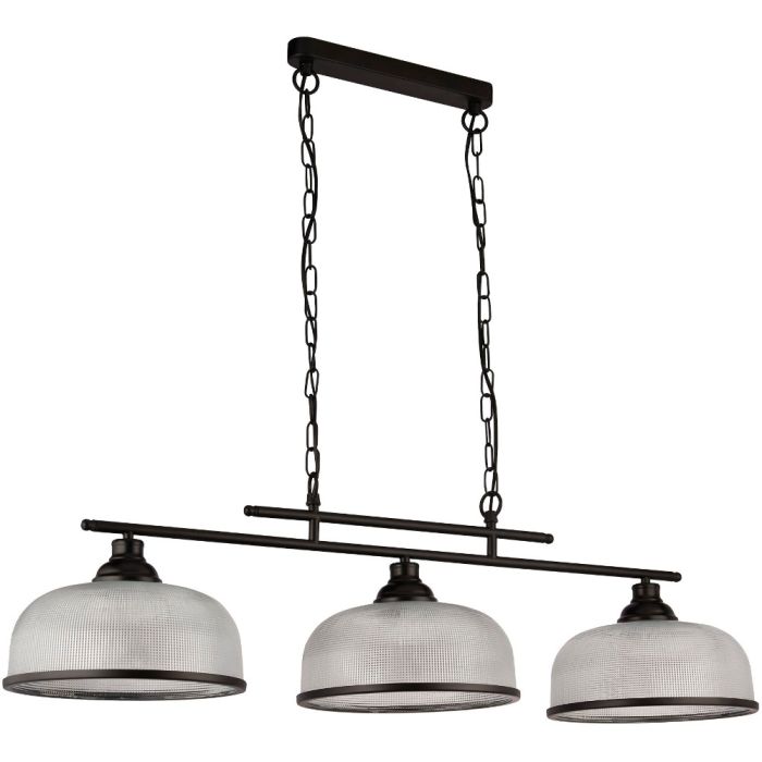 Searchlight Highworth 3593-3BK zwarte hanglamp met holofaan glas