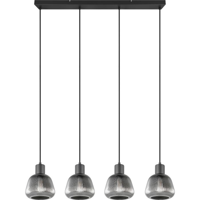 Trio Tarifa 362800432 zwarte hanglamp met ribbelglas