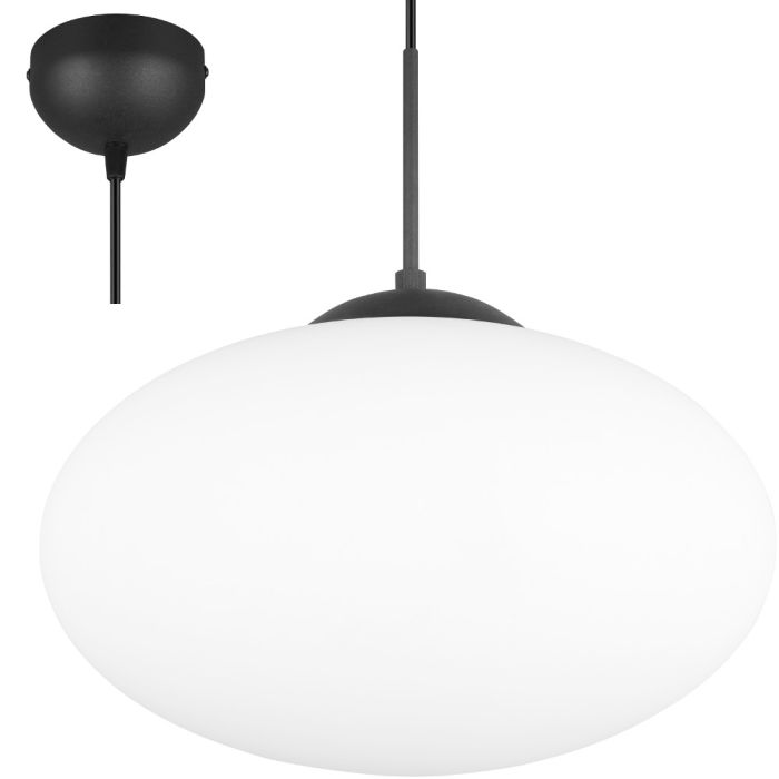 Trio Fomento 363190132 zwarte hanglamp met wit glas