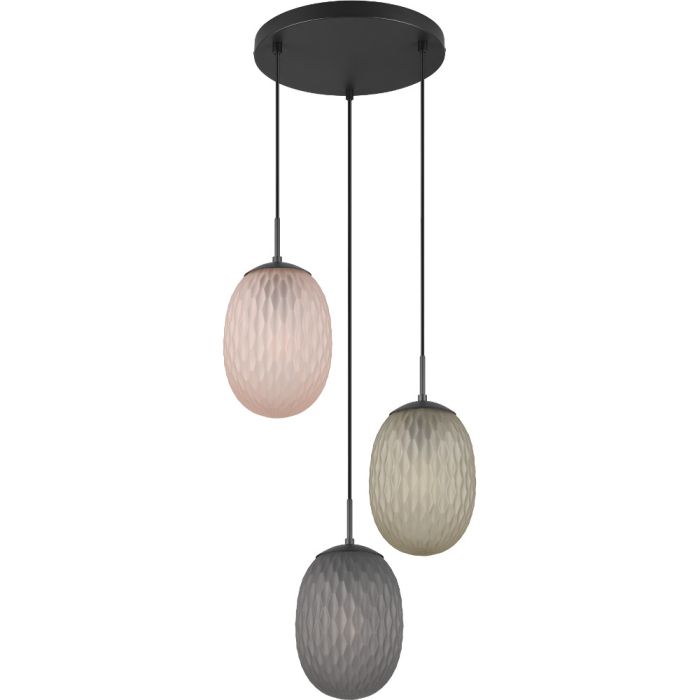 Trio Facette 364230317 amber, groen en rookglazen hanglamp