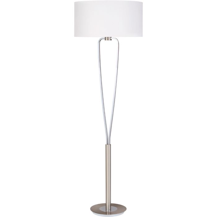 Trio Paris 400200107 staal kleurige vloerlamp met wit textiel