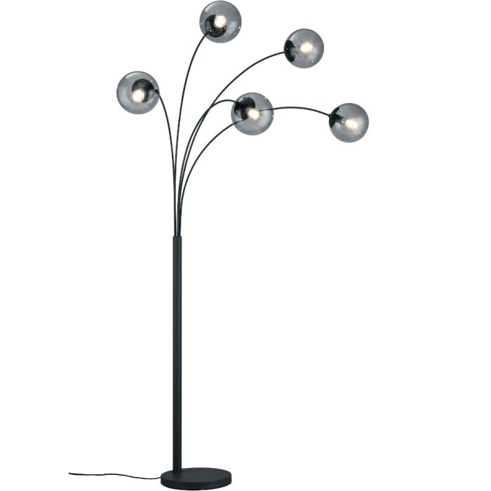 Trio Salini 408500542 booglamp met vijf rookglazen bollen