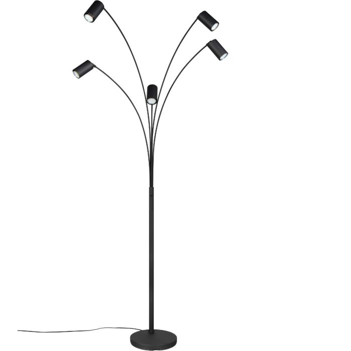 Trio Marley 412400532 zwarte vijfarmige vloerlamp