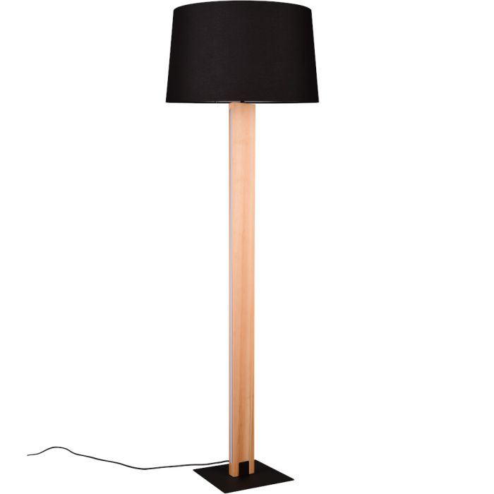 Trio Rahul 447610232 houten vloerlamp met zwarte kap
