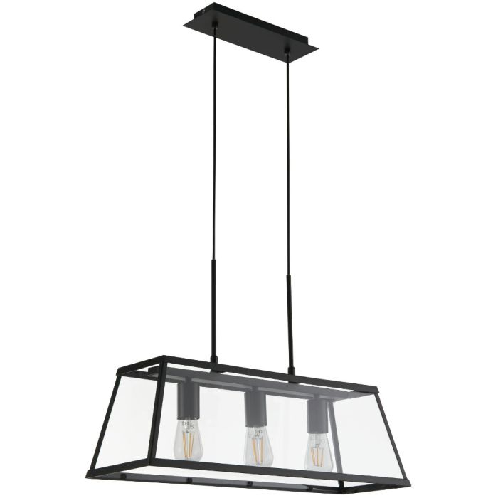 Searchlight Voyager 4613-3BK zwarte hanglamp van metaal en glas