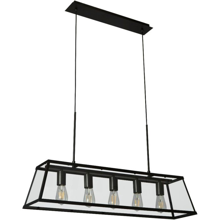 Searchlight Voyager 4614-5BK zwarte hanglamp met helder glas