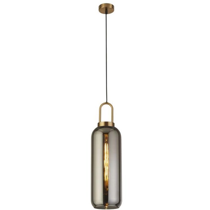 Searchlight Pipette 46641-1SM mat messing hanglamp met rookglas