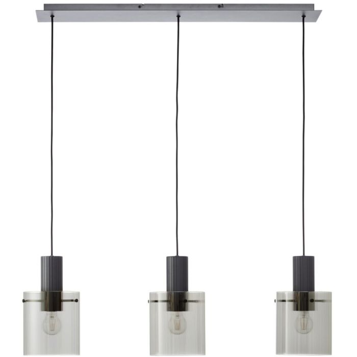 Brilliant Riffelini 60138/93 zwarte hanglamp met drie rookglazen kappen