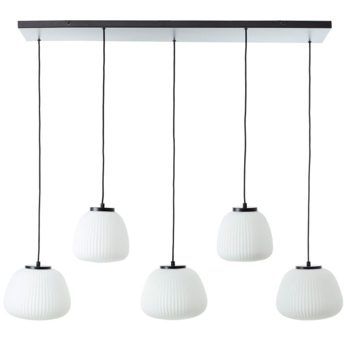 Brilliant Kaizen 60156/76 zwarte hanglamp met kappen van wit geribbeld glas