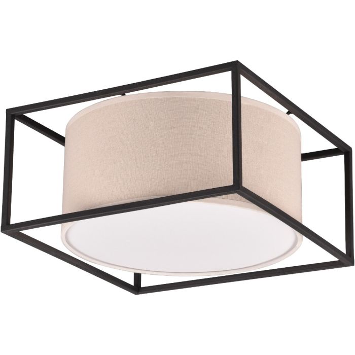 Trio Ross 603100244 zwarte plafondlamp met beige textiel