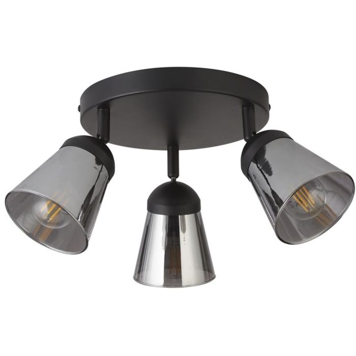 Searchlight Mega 61170-3SM mat zwarte plafondspot met rookglazen kapjes