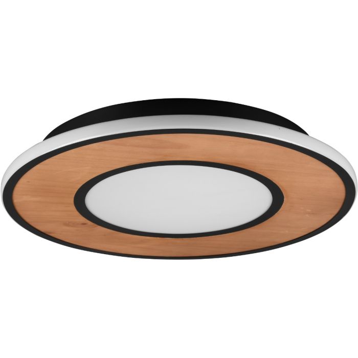 Trio Deacon 626610232 mat zwart met houten plafondlamp