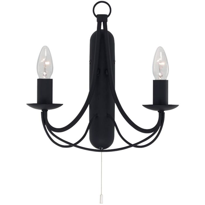 Searchlight Maypole 6342-2BK zwarte wandlamp met twee kaarsen