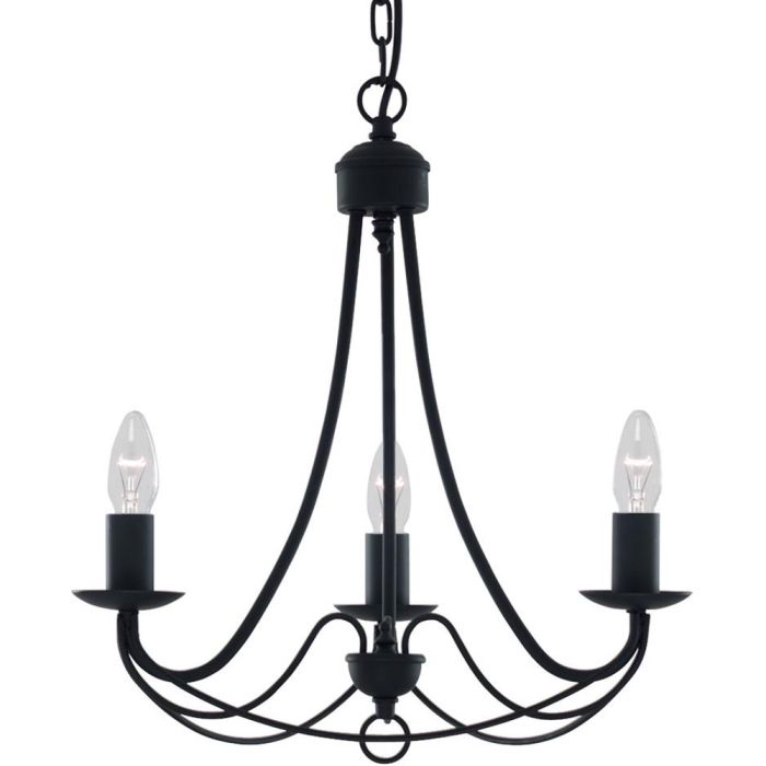Searchlight Maypole 6343-3BK zwart metalen drie lichts kroonluchter