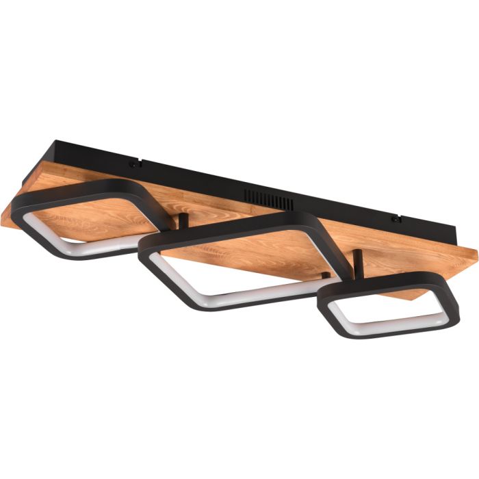 Trio Rama 643210332 mat zwart met houtkleurige plafondlamp