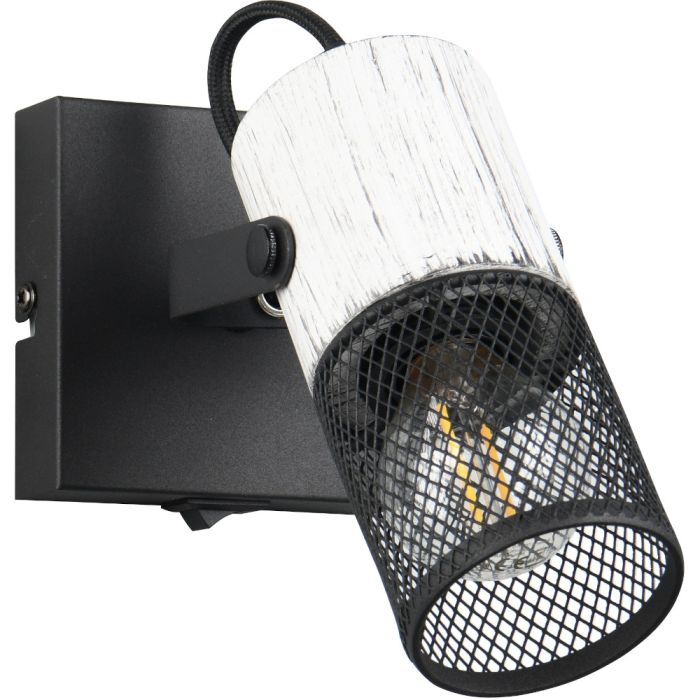 Trio Tosh 804370134 zwarte wandspot met wit hout