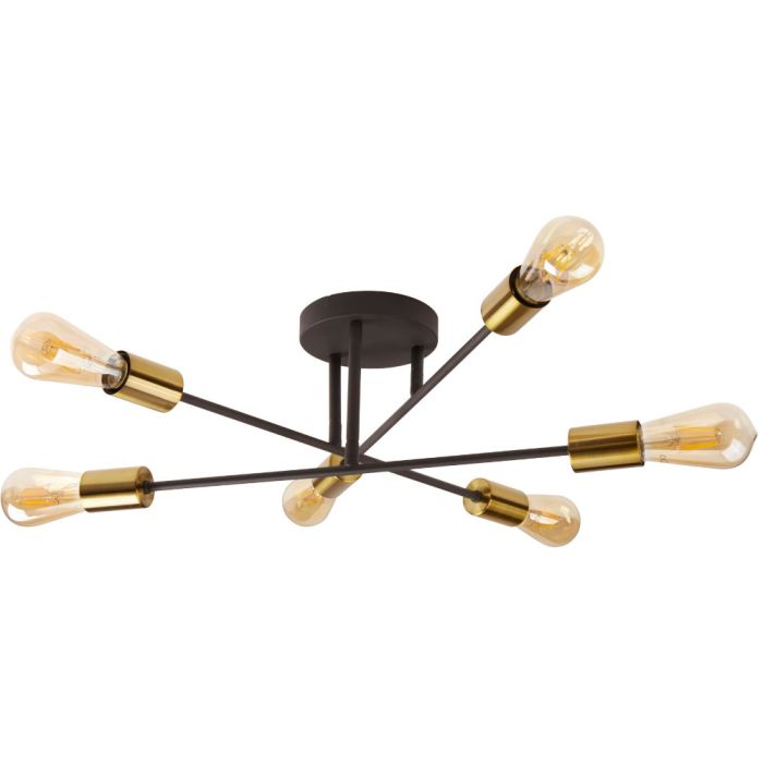 Searchlight Armstrong 8046-6BK zwart met messing plafondlamp