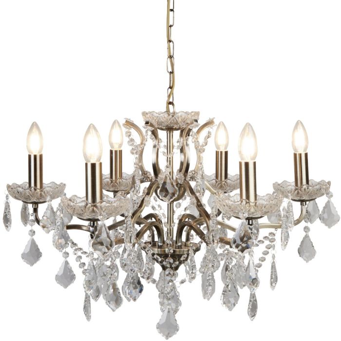 Searchlight Paris 8736-6AB antiek bronzen kroonluchter met kristal
