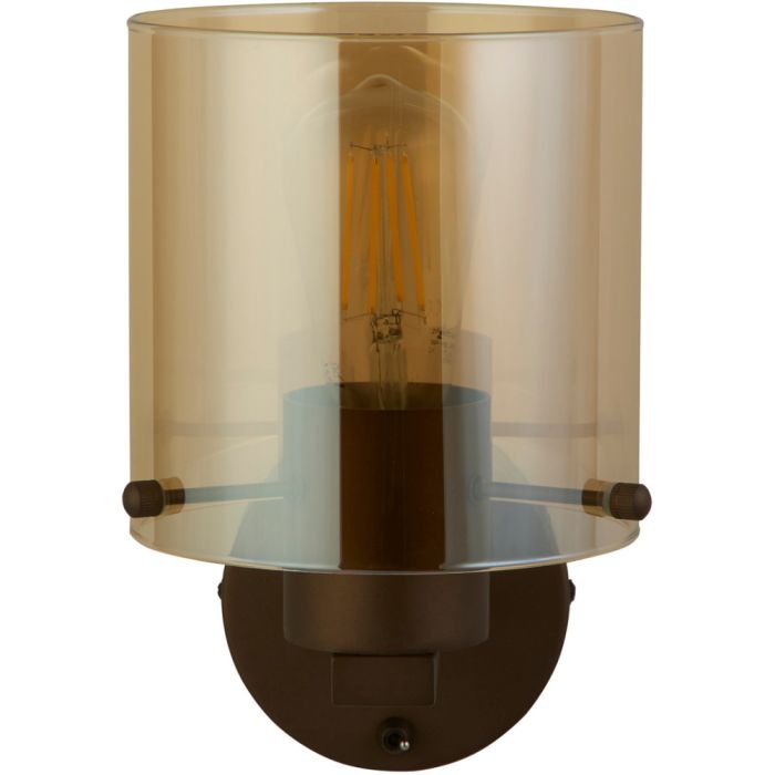 Searchlight Zweden 88912-1MO mokka kleurige wandlamp met amber glas