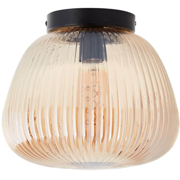 Brilliant Kaizen 96940/86 amber geribbeld glazen plafondlamp