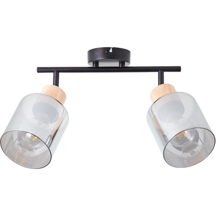 Brilliant Weald 99838/93 zwarte spot met hout en rookglas
