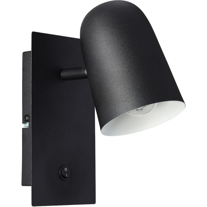 Brilliant Ayr 42411/06 mat zwarte wandspot van metaal met schakelaar op de wandplaat