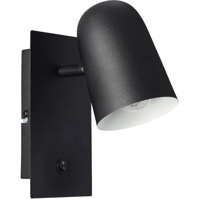 Brilliant Ayr 42411/06 mat zwarte wandspot van metaal met schakelaar op de wandplaat