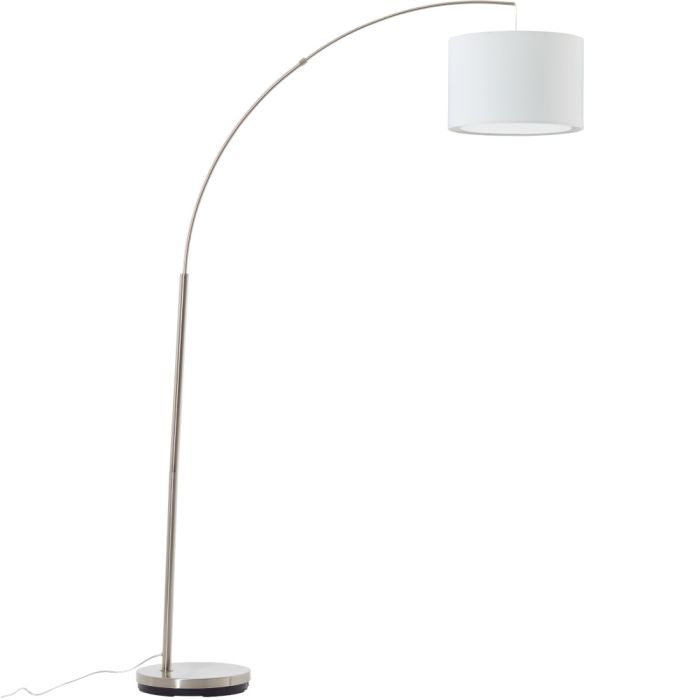 Brilliant Clarie 13258/06 staalkleurige booglamp met witte hangende kap van textiel