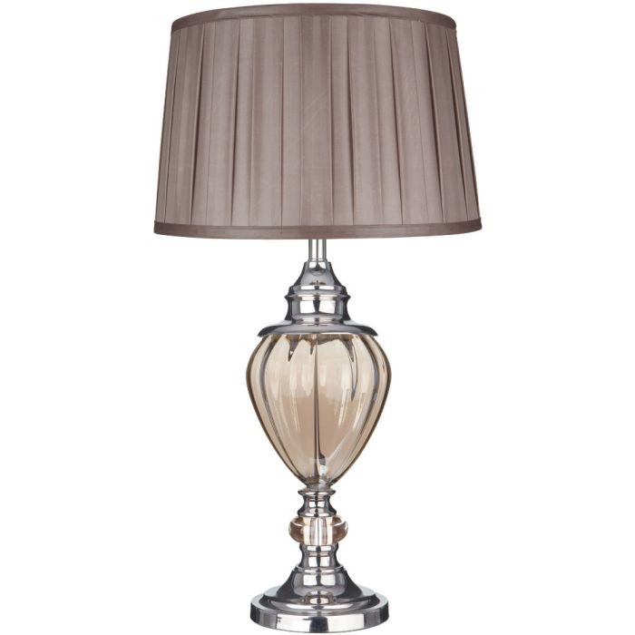 Searchlight Greyson EU3721AM chroom met amber glas en bruine kap tafellamp