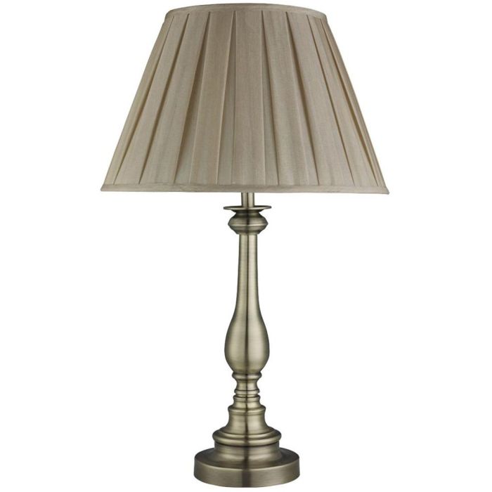 Searchlight Flemish EU4023AB bronzen tafellamp met grijs textiel