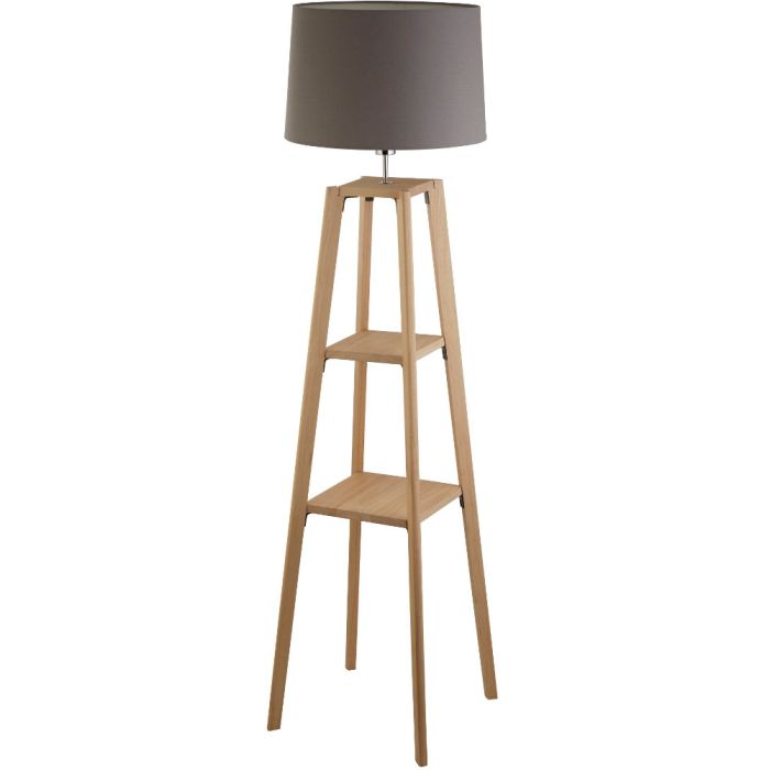 Searchlight Shelf EU60075 houten vloerlamp met grijze kap